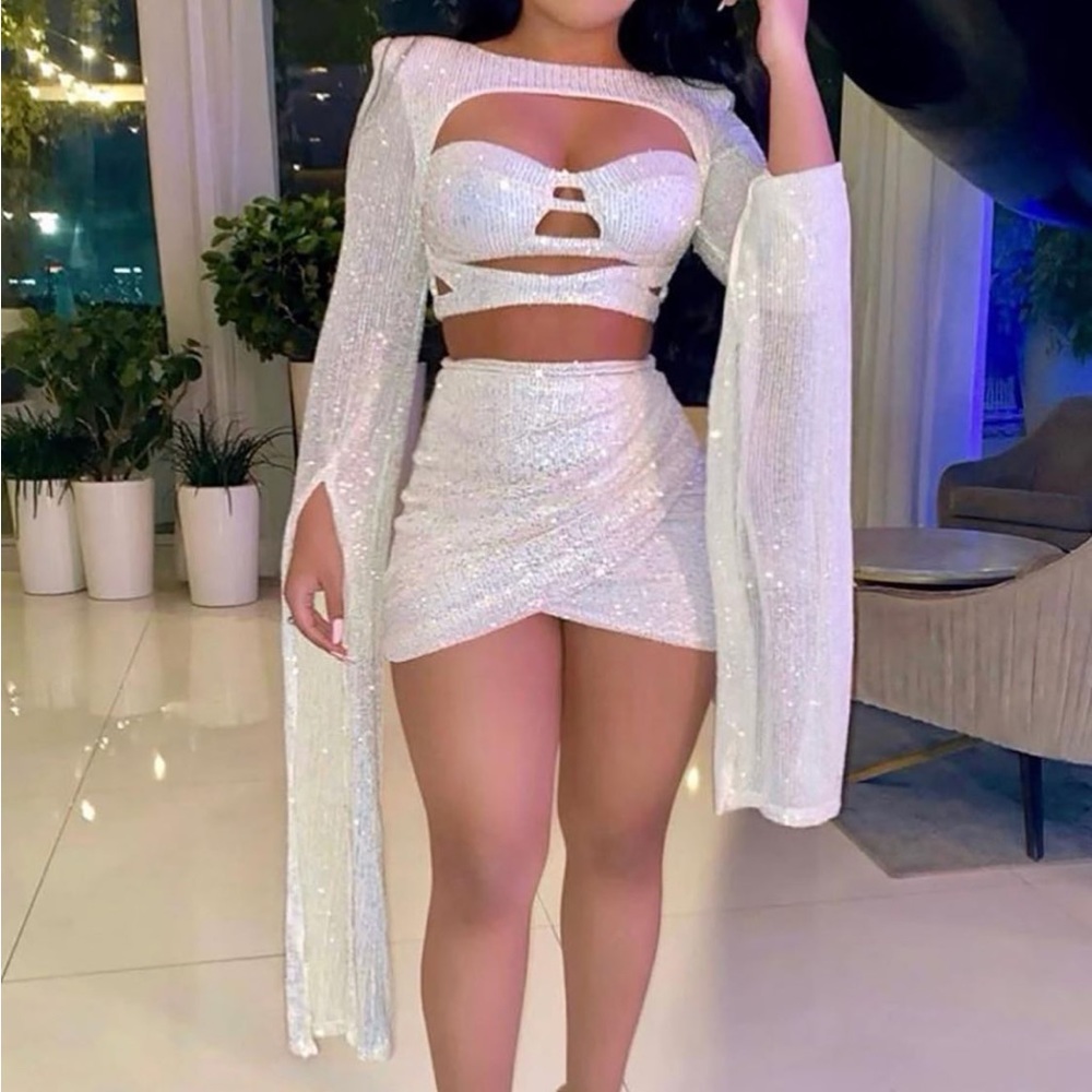 Fashion Nova Sequin Skirt Set